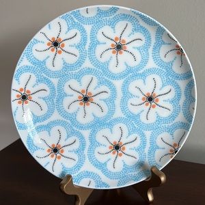 Anthropologie Fun Whimsical Pointillism Blue Floral Plate